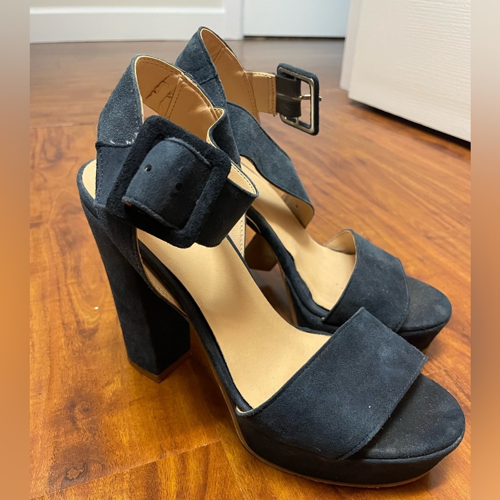 Blue suede Versace heel
